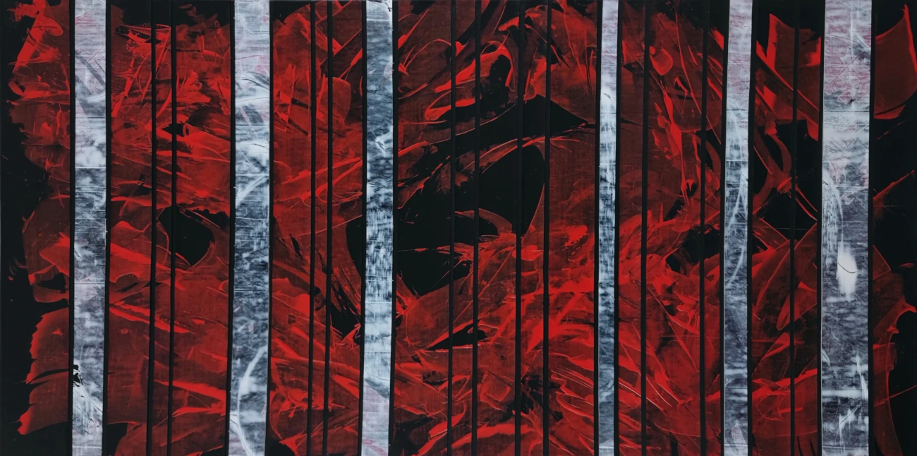 Paysage Entrelacé II - acrylique sur toile, collage - 2023 - 60x120 cm - © Adagp